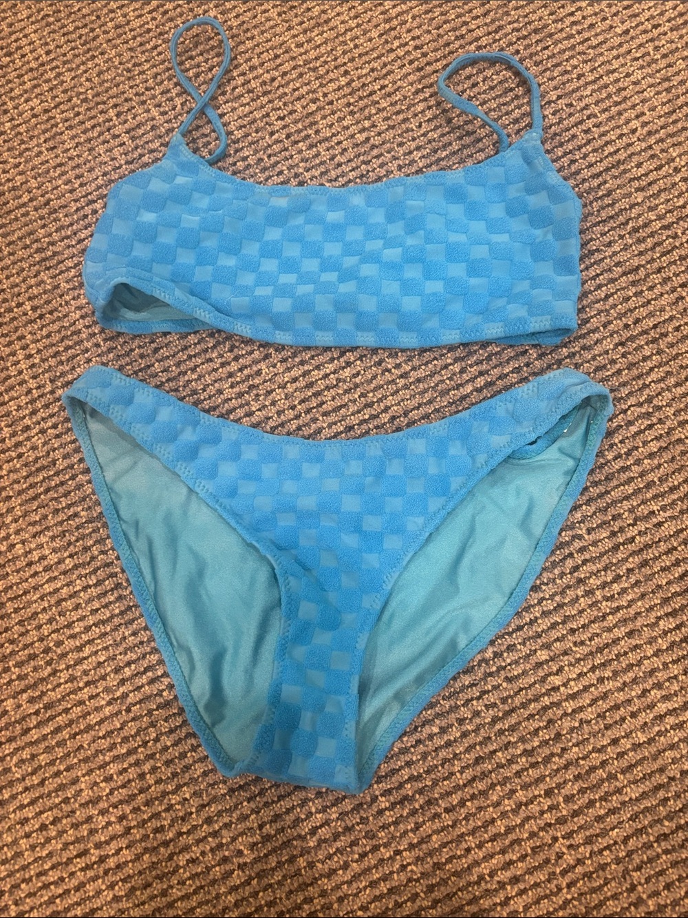 triangl swimwear Blue Checker Textured Bikini Set